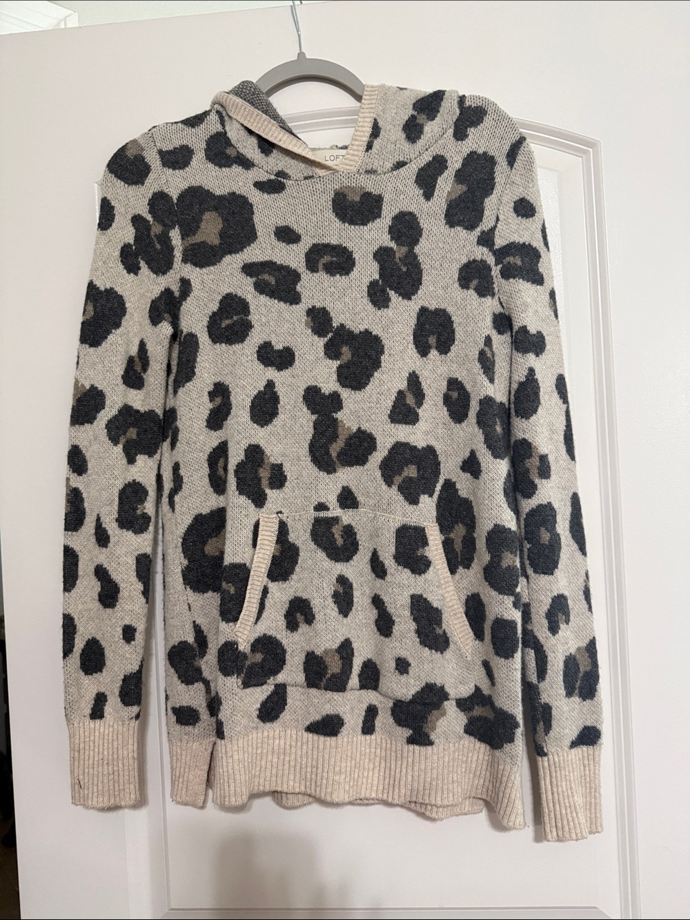 LOFT Leopard Print Hooded Sweater - Beige & Black